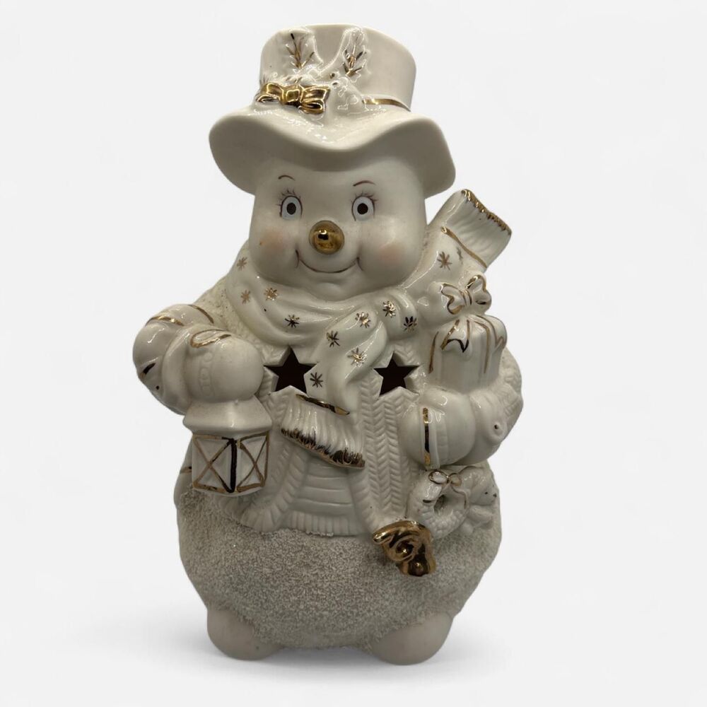 Vintage KIRKLANDS CLASSIC HOLIDAY TRADITIONS LIGHT UP SNOWMAN FIGURE white gold